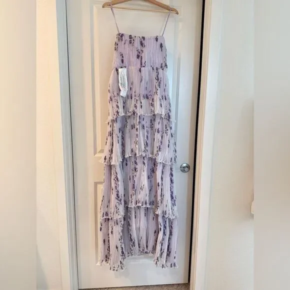 Dress The PopulationLayana Floral Tiered Bustier Gown Lavender Strapless, Large - Picture 10 of 11